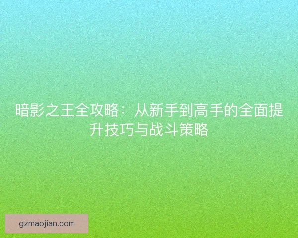 暗影之王全攻略：从新手到高手的全面提升技巧与战斗策略